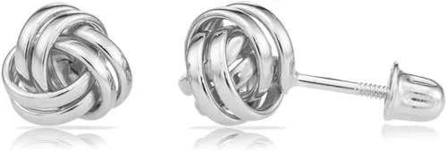 Vista 6 de Aretes de oro de 14 quilates con nudo de amor para mujer con poste largo de rosca