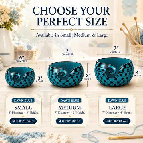 Vista 2 de Nagina International - Tazón de cerámica pintado a mano con hermoso diseño de gres con innovadora espiral para dispensar Accesorios para tejer