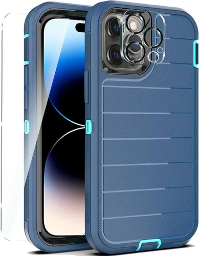 Vista 8 de YmhxcY Funda para iPhone 12/iPhone 12 Pro [2 Protectores de Pantalla de Vidrio Templado] Cubierta Duradera de 3 Capas A Prueba de Caídas/Funda