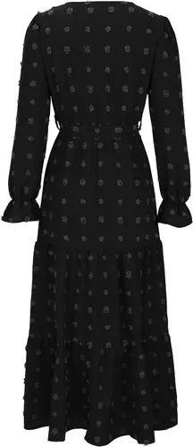 Vista 6 de Vifucz Vestido bohemio para mujer, de jacquard, con puños fruncidos, vestido largo casual de cintura alta, ajustado, vestido de fiesta fluido