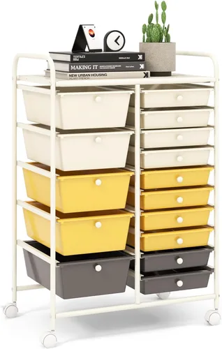 Vista 17 de LDAILY Carrito de almacenamiento con ruedas de 9 cajones, carrito rodante con cajones para aula, organizador de manualidades con ruedas con marco
