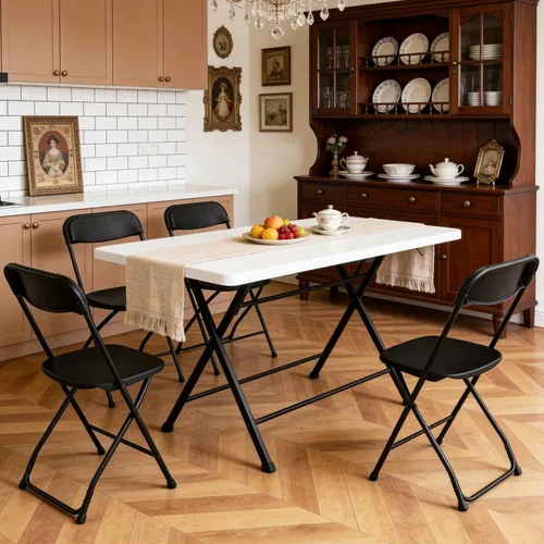 Vista 8 de Paquete de 2 sillas plegables de plástico negro, sillas plegables portátiles para exteriores con marco de acero, capacidad de 350 libras, sillas