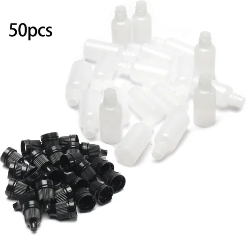 Vista 4 de Othmro 50 botellas de plástico de polietileno de 0.5 onzas, botellas cuentagotas de ojo de laboratorio de 0.5 fl oz, botella gotero líquido