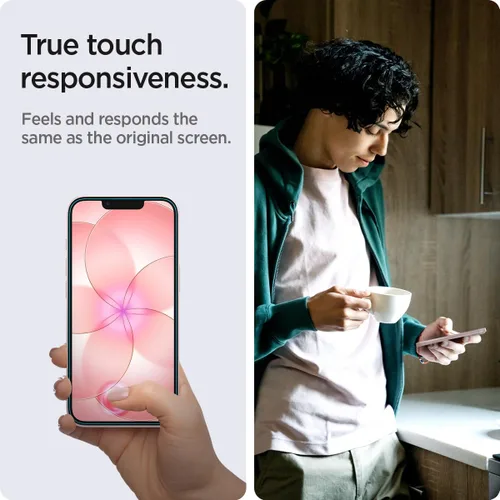 Vista 4 de Spigen Protector de pantalla de vidrio templado [GlasTR EZ FIT] diseñado para iPhone 14/iPhone 13 Pro/iPhone 13 [protección de sensor/ paquete de 2]