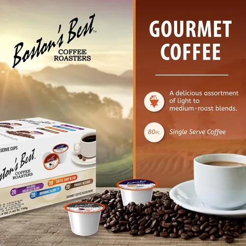 Vista 2 de Boston's Best Assorted Variety Blends - Café K-Cup de una sola porción, 80 unidades (compatible con cafeteras Keurig 2.0)