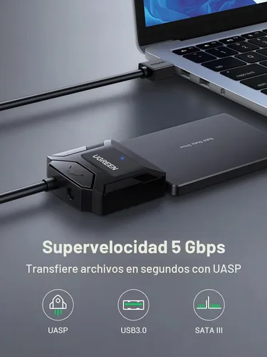 Vista 3 de UGREEN cable adaptador SATA a USB 3.0 para lector de disco duro SSD/HDD de 3.5 2.5 pulgadas SATA III convertidor de disco duro compatible con UASP