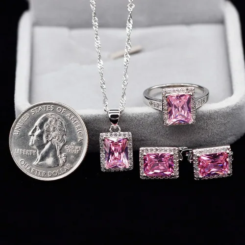 Vista 6 de Uloveido T483 - Juego de anillos solitarios, diseño de topacio místico, gran rectangular, para mujer, con clip