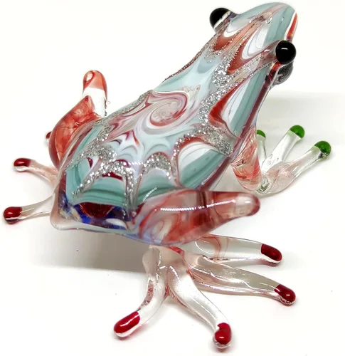 Vista 9 de Figuras en miniatura de rana animales soplados a mano, arte de vidrio, regalo coleccionable para decorar 3 pulgadas (verde azul)