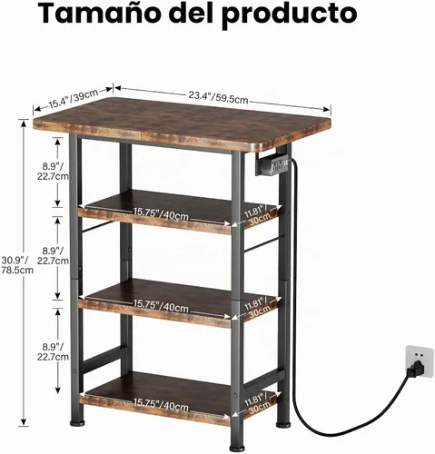 Vista 2 de Homeiju Soporte multimedia AV de 4 niveles con toma de corriente, soporte de madera para tocadiscos, centro de entretenimiento con estantes