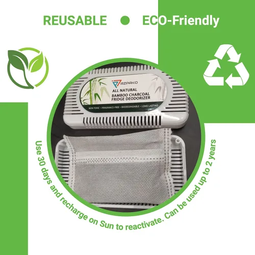 Vista 7 de Desodorizador para refrigerador (paquete de 2) – Desodorante de carbón activado de bambú natural – Eficaz que el bicarbonato de sodio – Removedor