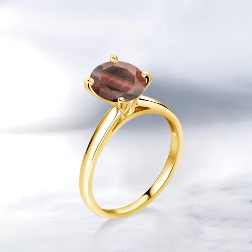 Vista 4 de Gem Stone King Anillo ovalado de oro amarillo de 10 quilates con ojo de tigre rojo