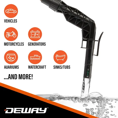 Vista 2 de Deway Bomba de batería de transferencia automática de combustible con parada automática y manguera de PVC, bomba de sifón de 2.5 GPM para gasolina