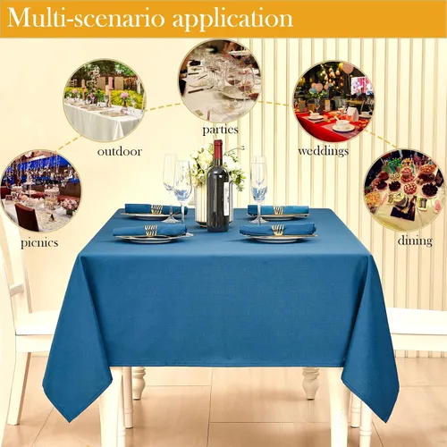 Vista 6 de Mantel rectangular de lino texturizado impermeable y sin arrugas, mantel de granja resistente a las manchas, mantel decorativo de tela para mesa