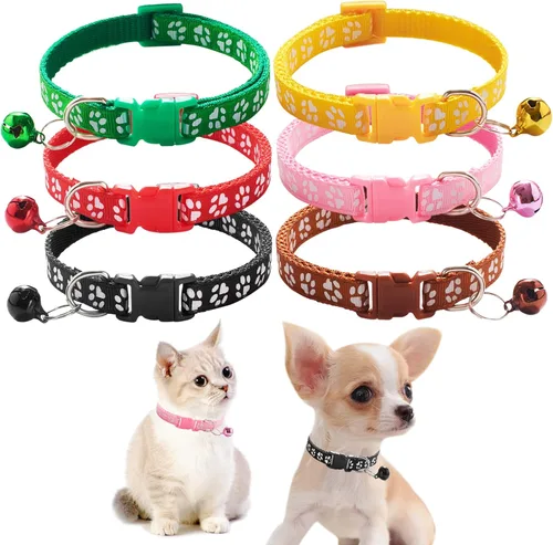 Vista 8 de Jecikelon 6 collares ajustables para cachorros, para perros pequeños, collar de poliéster para gatos con campana, collar básico para perros extra