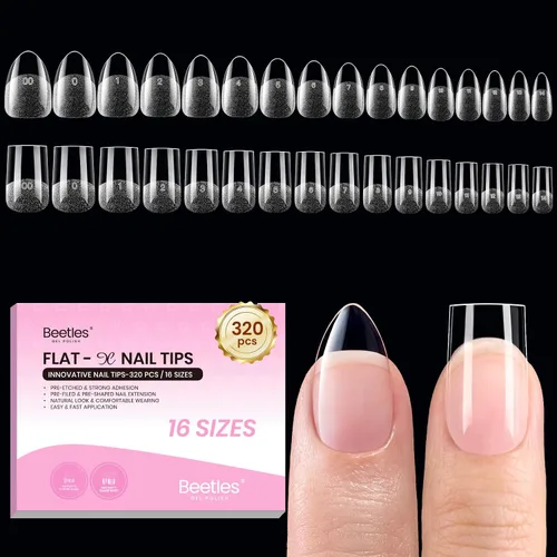 Vista 31 de Beetles - Kit de uñas de gel FlatX, almendra corta, 320 puntas de uñas de 16 tamaños, con pegamento sólido de uñas de 0.5 onzas, removedor