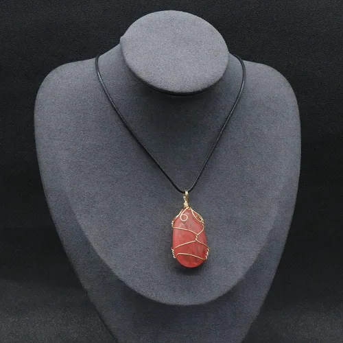 Vista 4 de LHJ Collar de piedra natural 4 piezas con forma de gota de agua mezcla de energía alambre de cristal dijes para mujer regalo de joyería no conocido