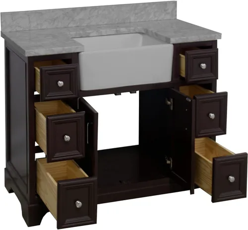 Vista 4 de Kitchen Bath Collection Zelda - Mueble de granja de 42 pulgadas (carrara/chocolate): incluye gabinete de chocolate con encimera de mármol italiano