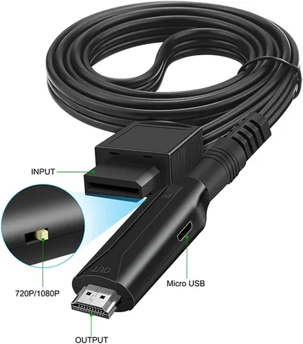 Vista 2 de Junsi Cable convertidor Wii a HDMI, cables adaptadores HDMI, línea de conversión de conector Full HD, cable 1080P720P compatible con Nintendo Wii