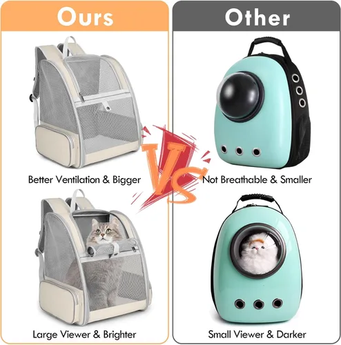 Vista 4 de Mochila transportadora para gatos, mochila grande para mascotas con varita de gatito, juguete de plumas para perros medianos y pequeños, gatos