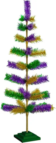 Vista 7 de Lee Display Árbol de Navidad de oropel con temática de Mardi Gras de 18 pulgadas, morado, dorado y verde