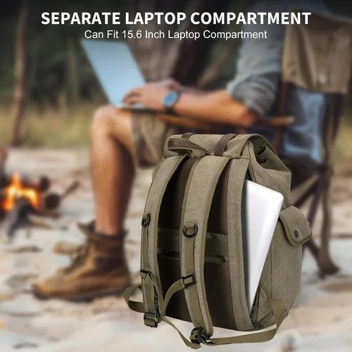 Vista 5 de WITZMAN Mochila de lona para hombre, mochila vintage para laptop de 15.6 pulgadas, mochila de viaje de alta capacidad casual (A8004 verde militar)