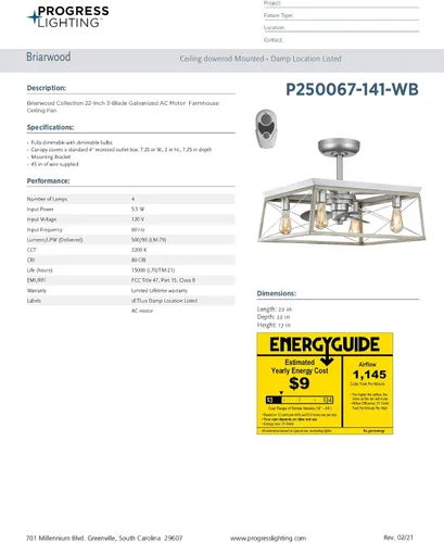 Vista 14 de Briarwood Collection - Ventilador de techo galvanizado con motor de CA de 3 aspas de 22 pulgadas