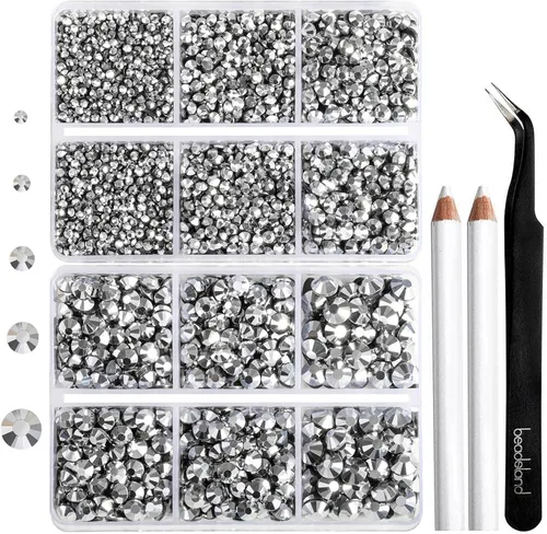Vista 32 de 6736 piezas de diamantes de imitación termoadhesivos con parte trasera plana, diamantes de imitación morados para manualidades y ropa mezclados en 5