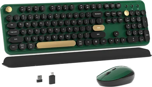 Vista 12 de MPTOG Combo de teclado y mouse inalámbrico de computadora colorido con teclas redondas estilo máquina de escribir, diseño retro, interruptor
