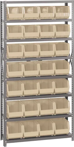 Vista 582 de Quantum QSBU-245BK Heavy Duty Shelving Unit with (7) Shelves and (24) QUS245 Black Bins for Garage Warehouse Storage Distribution 400 lb Load