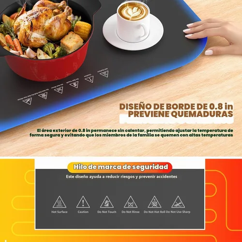 Vista 7 de Tapete de calentamiento para alimentos, bandeja plegable para calentar alimentos con control de temperatura ajustable, apagado automático