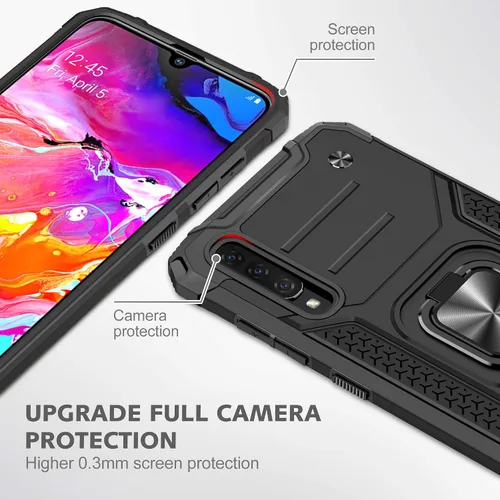 Vista 6 de Asuwish Funda compatible con Samsung Galaxy A70 y protector de pantalla de vidrio templado, accesorios para celdas, soporte de anillo, fundas Negro