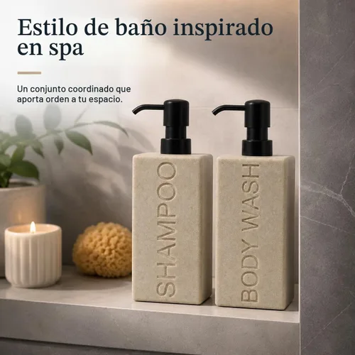 Vista 2 de dispensador rectangular de resina premium para cuarto de baño, para champú, acondicionador, loción corporal, diseño moderno recargable con bomba