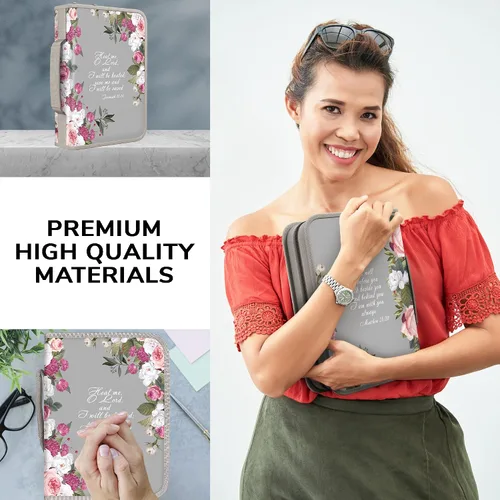 Vista 24 de DEHITE Funda para la Biblia para mujer, fundas de tela prémium para la Biblia para niñas, bolsa de transporte para mujer, ranuras para bolígrafos