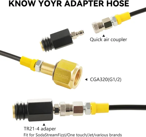 Vista 4 de Adaptador directo de cilindro de CO2 para tanque de CO2 con manguera de alta presión de 60 pulgadas, conector de fabricante de soda de agua