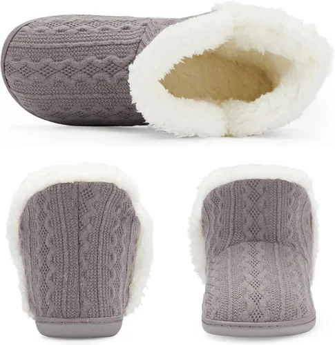 Vista 5 de NineCiFun Botines de invierno mullidos para mujer, botas de punto, pantuflas cálidas para el hogar, para exteriores e interiores con forro de piel