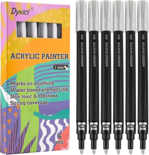 Vista 10 de Dyvicl Marcadores de pintura acrílica negra, bolígrafos de pintura de punta fina, marcadores acrílicos para pintura de roca, piedra, cerámica