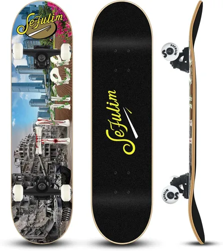 Vista 18 de 31 x 8 Inch Complete Skateboard 7 Layer Canadian Maple Double Kick Deck Concave Cruiser Trick Skateboard for Boys Girls Teens Adults Beginner