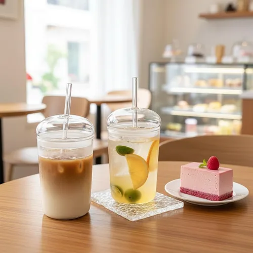 Vista 4 de DOITOOL Vasos de vidrio con tapa y pajilla, taza de café helado transparente de 16 onzas, vaso Matcha reutilizable para jugo de batido, vasos