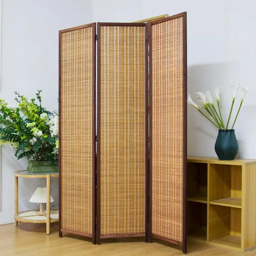 Vista 10 de 3 Panel Bamboo Room Divider for Home & Office, 5.6 ft Tall Folding Partition Wall in Natural Beige, Double-Sided Privacy Screen for Room Separation