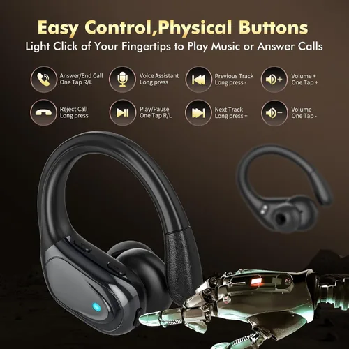 Vista 6 de Auriculares inalámbricos Bluetooth de reproducción de 80 horas, pantalla de alimentación con micrófono con cancelación de ruido, auriculares