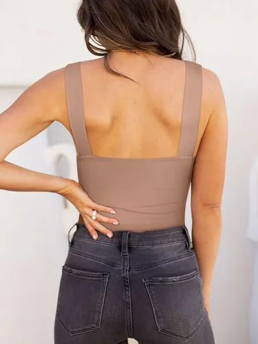 Vista 82 de Reoria - Camiseta sin mangas sexy tipo body con escote cuadrado para mujer, ropa para discoteca
