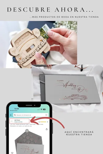 Vista 9 de Joli Coon Tarjeta Felicitación Boda - Feliz boda - Tarjeta boda felicitacion con sobre y un sello de cera