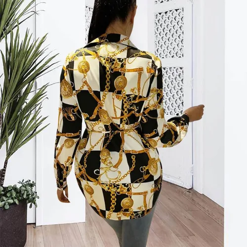 Vista 8 de Vestidos tipo camisa para mujer, sexy, con botones, con cuello, blusas de manga larga, estampado floral