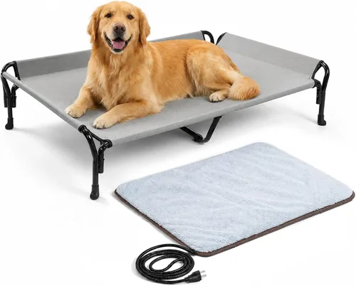 Vista 8 de Veehoo Cama elevada para DOD con alfombrilla térmica de felpa, cama elevada para perros con almohadillas térmicas impermeables para gatos y perros