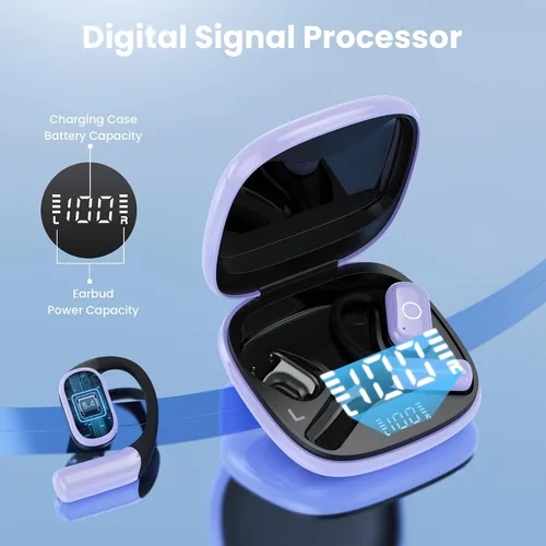 Vista 7 de Auriculares de oreja abierta, auriculares inalámbricos de 80 horas de reproducción, Bluetooth con ganchos para los oídos, Bluetooth 5.4, control