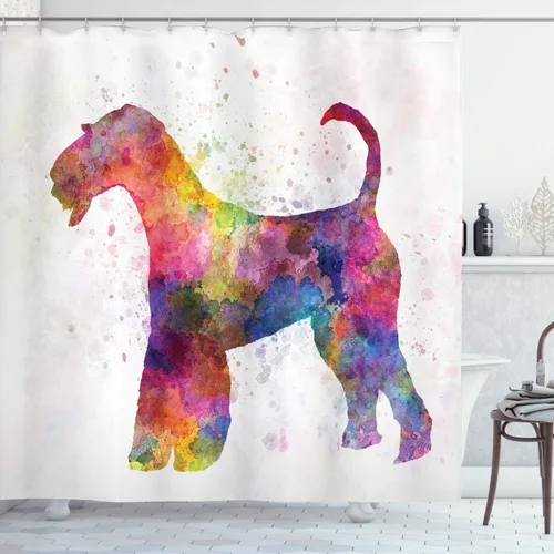 Vista 9 de Ambesonne Cortina de ducha con diseño de ciervo, silueta de animales del bosque brumoso en la naturaleza, diseño de dibujos animados, decoración