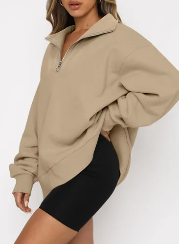 Vista 3 de CHICZONE Sudadera de manga larga con cremallera de un cuarto para mujer, sudadera moderna de otoño Y2K con bolsillos