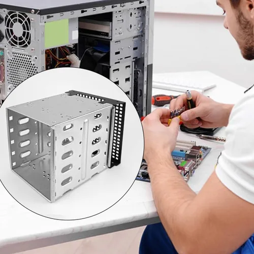 Vista 7 de Jaula de disco duro de acero inoxidable, bandeja de disco duro con espacio de ventilador, soporte de estante adaptador para computadora de 5.25