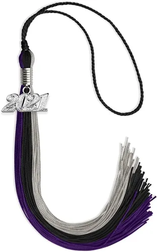 Vista 18 de Endea Graduation Borla de triple color con gota de fecha plateada (negro/dorado/granate, 2020)