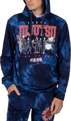 Vista 6 de Bioworld Jujutsu Kaisen - Conjunto de sudadera con capucha y pantalones deportivos para hombre con texto universitario Blue Cove Wash
